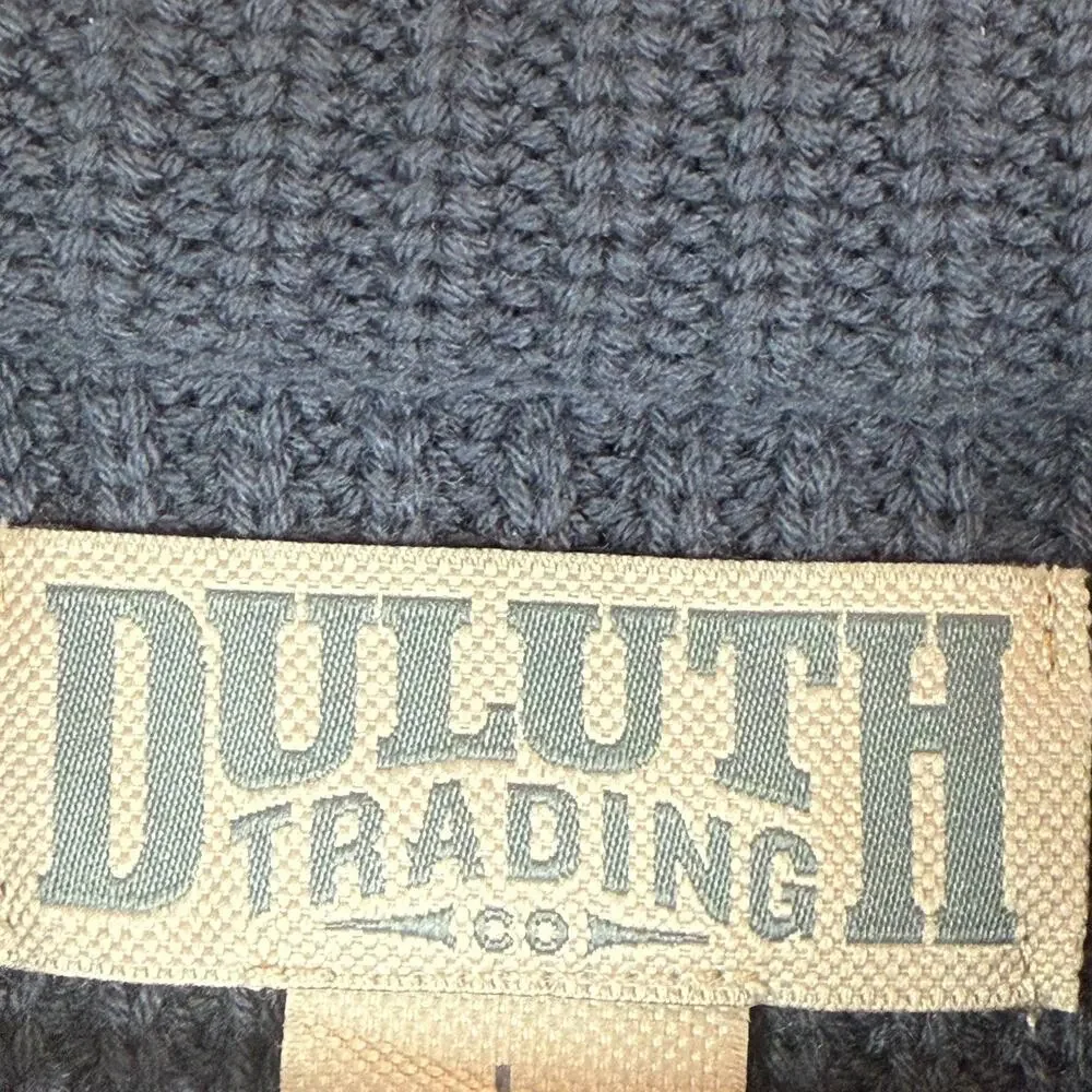 Duluth Trading Co Sweater Mens Large Blue Knit Ribbed Brigadier Button Mock Neck